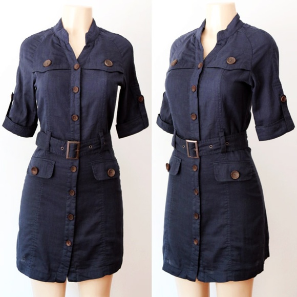 Forever 21 Dresses & Skirts - Navy Belted Button Down Safari Utility Shirt Dress